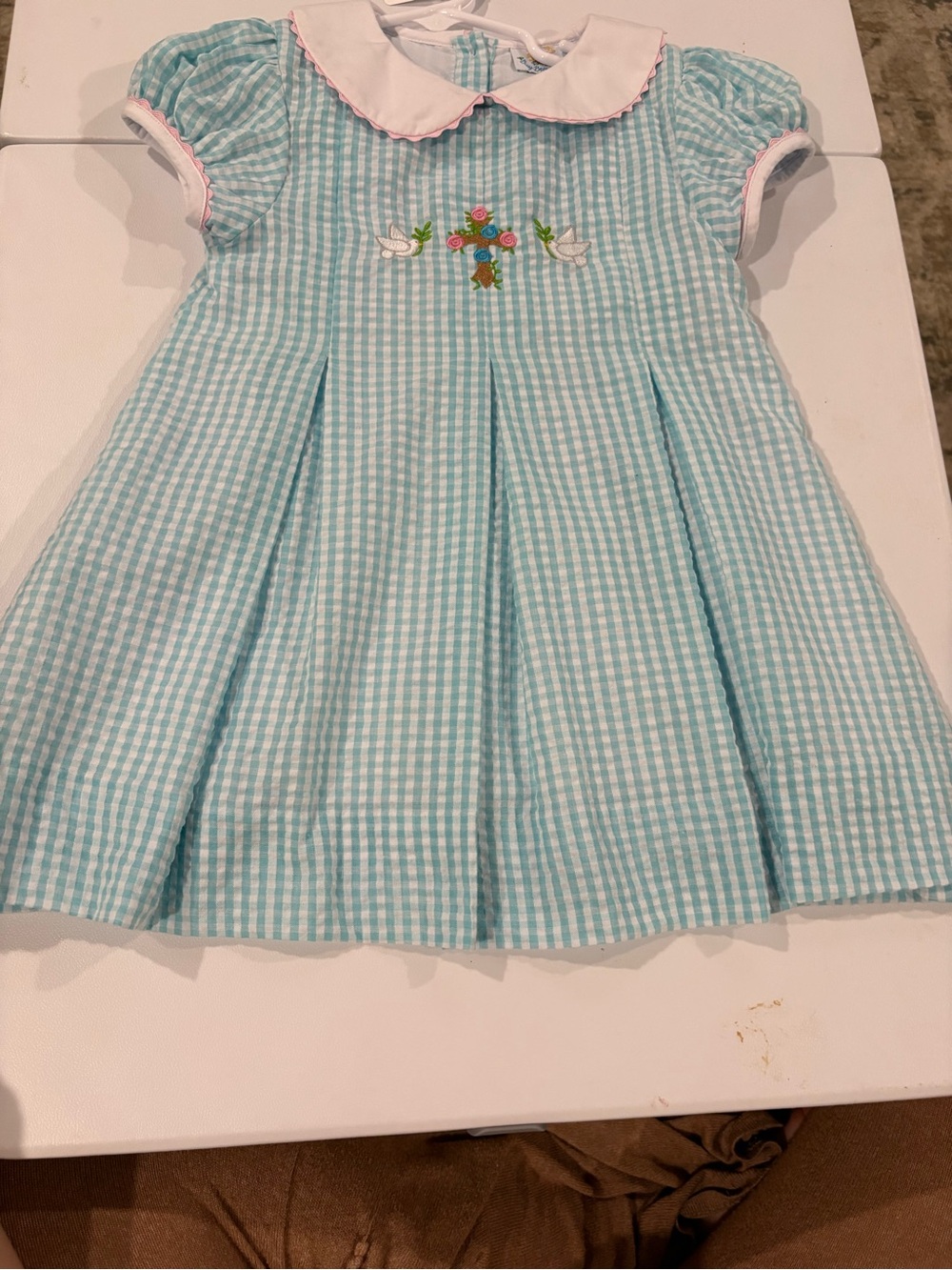 Classic Gingham Girls' Dress with Embroidered Detail - Blue